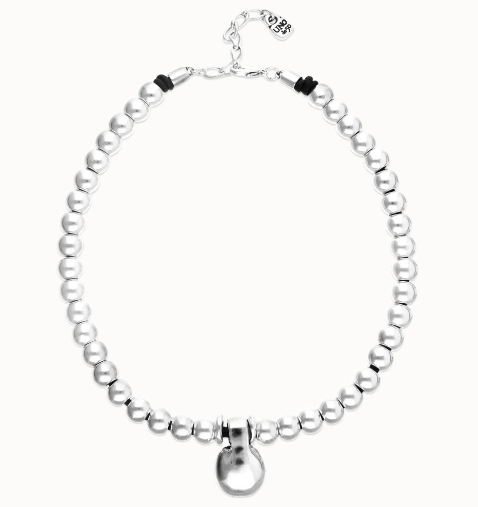 Collar de esferas medianas bañadas en plata de ley y esfera grande COL2045