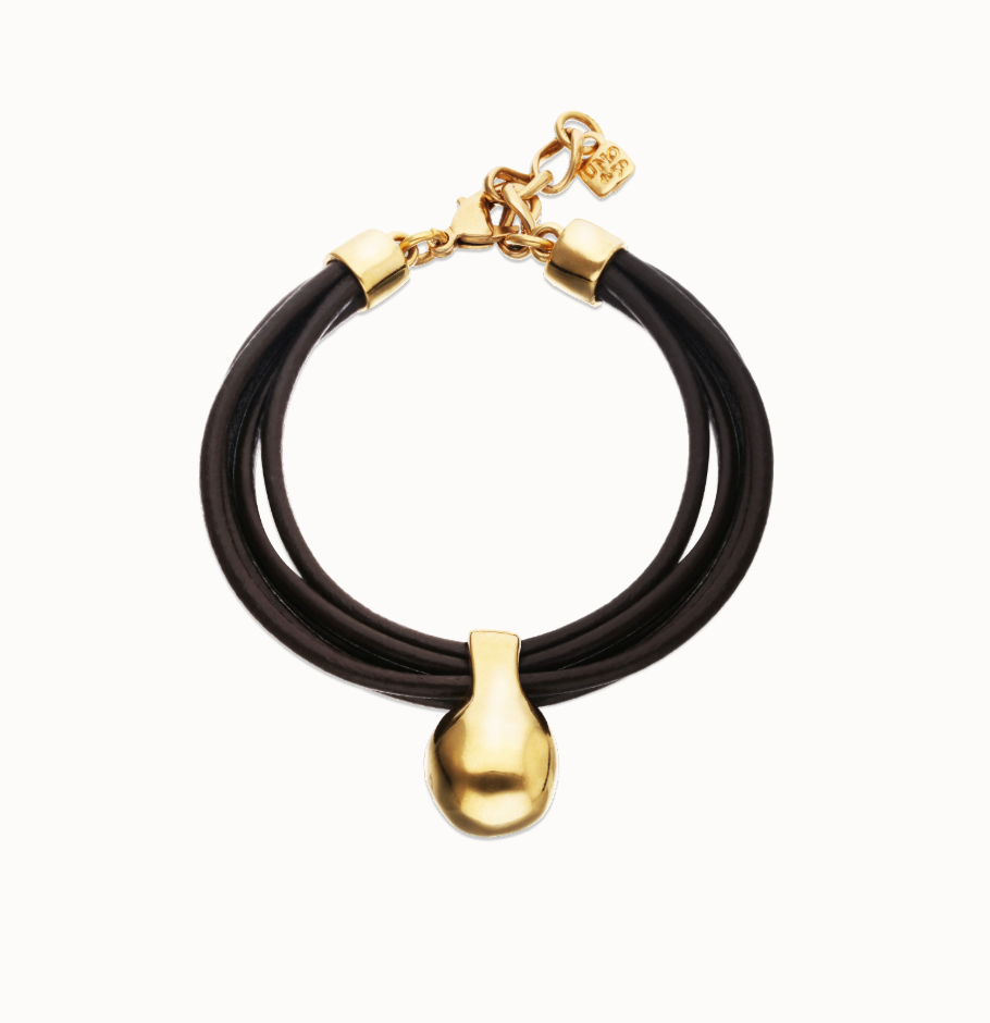 Pulsera de cuero con esfera bañada en oro 18k COL2605MARORO