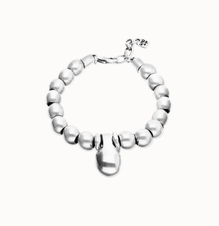 Pulsera de esferas medianas bañadas en plata de ley y esfera grande PUL2608