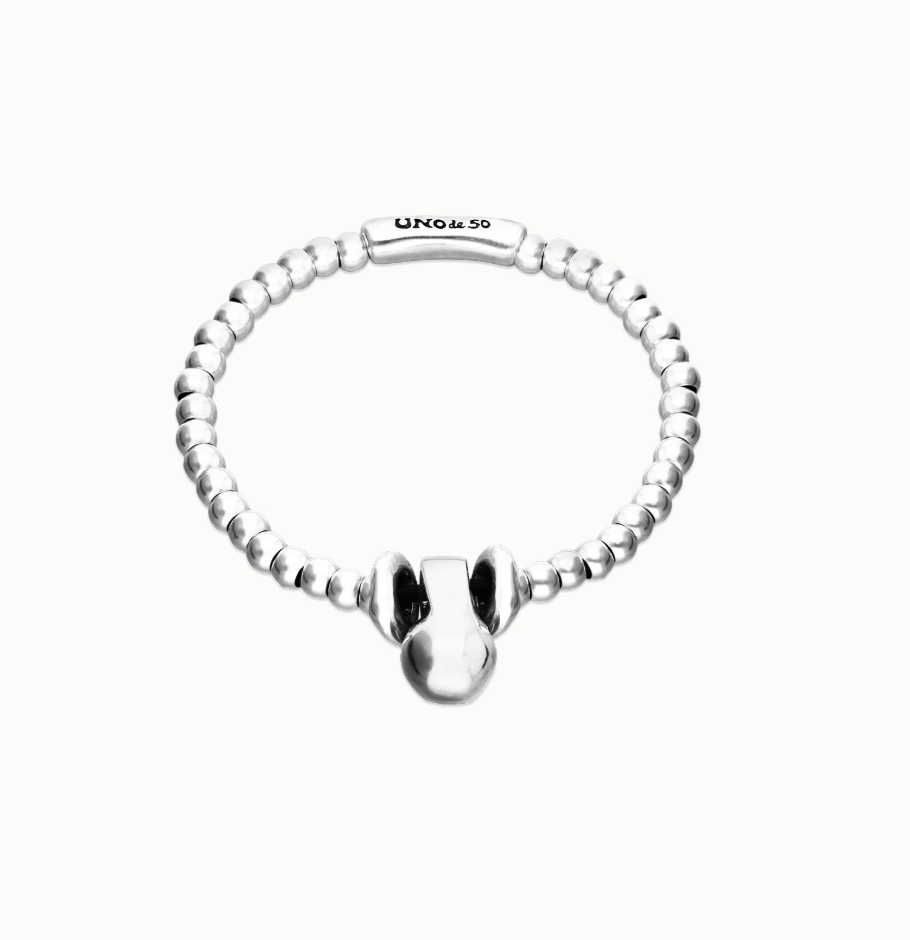 Pulsera de esferas de tamaño pequeño y grande bañada en plata de ley PUL2609