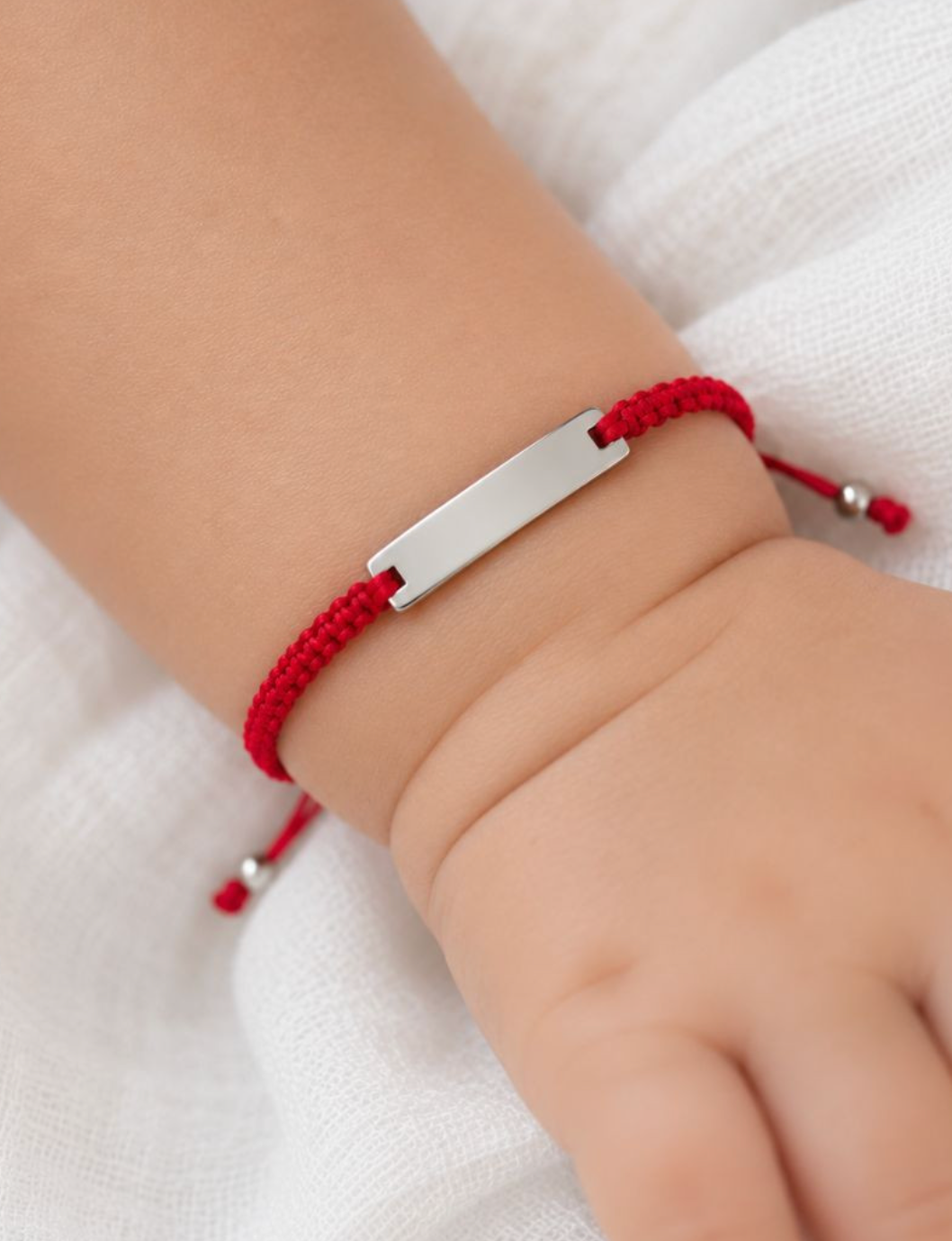 Pulsera esclava infantil macramé rojo de plata de ley 925 bañada en rodio