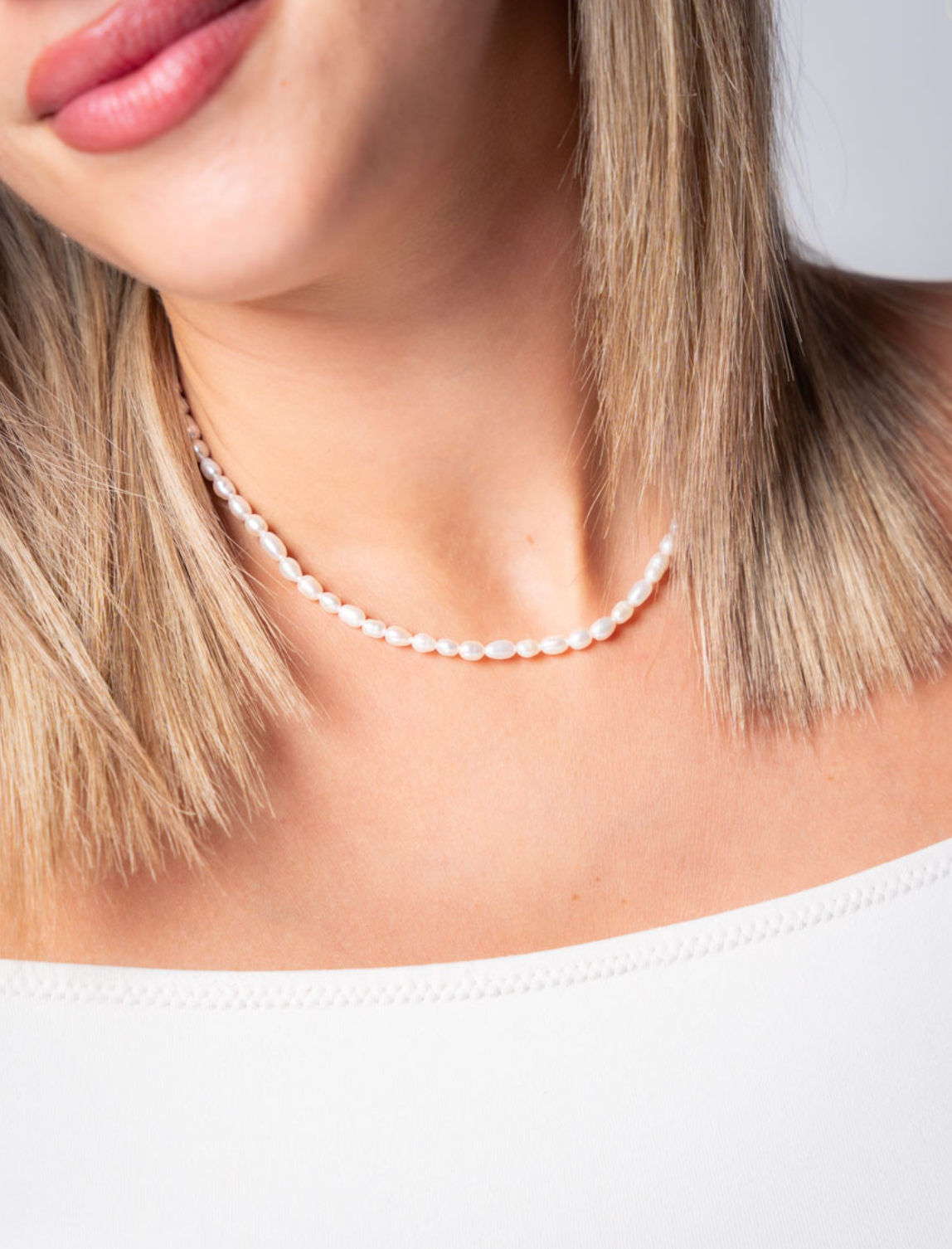 Collar perlas cultivadas mix cadena de plata de ley 925 bañada en rodio 42-8113