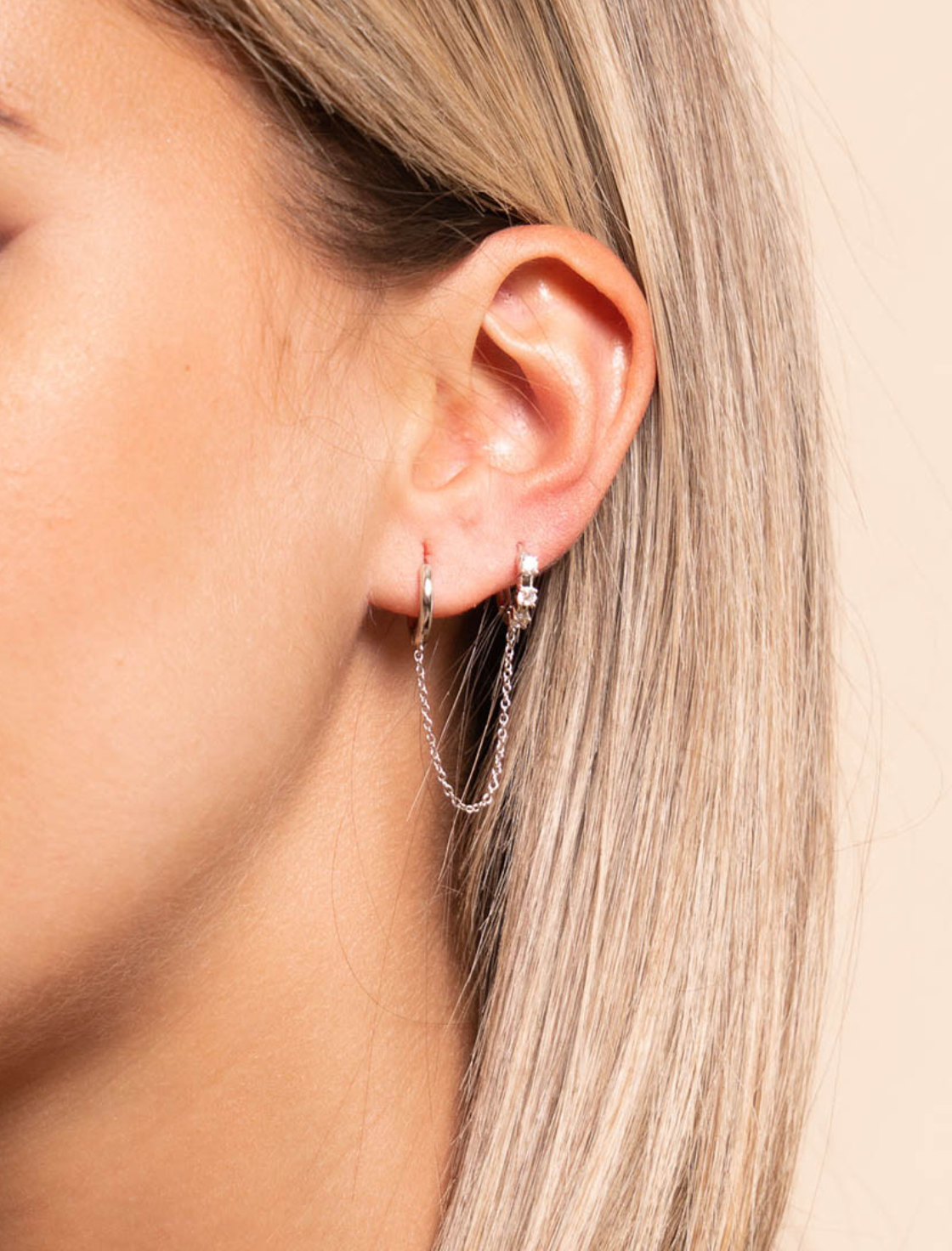 Pendientes ear cuff cadena aro brillo de plata de ley 925 bañada en rodio  42-3129