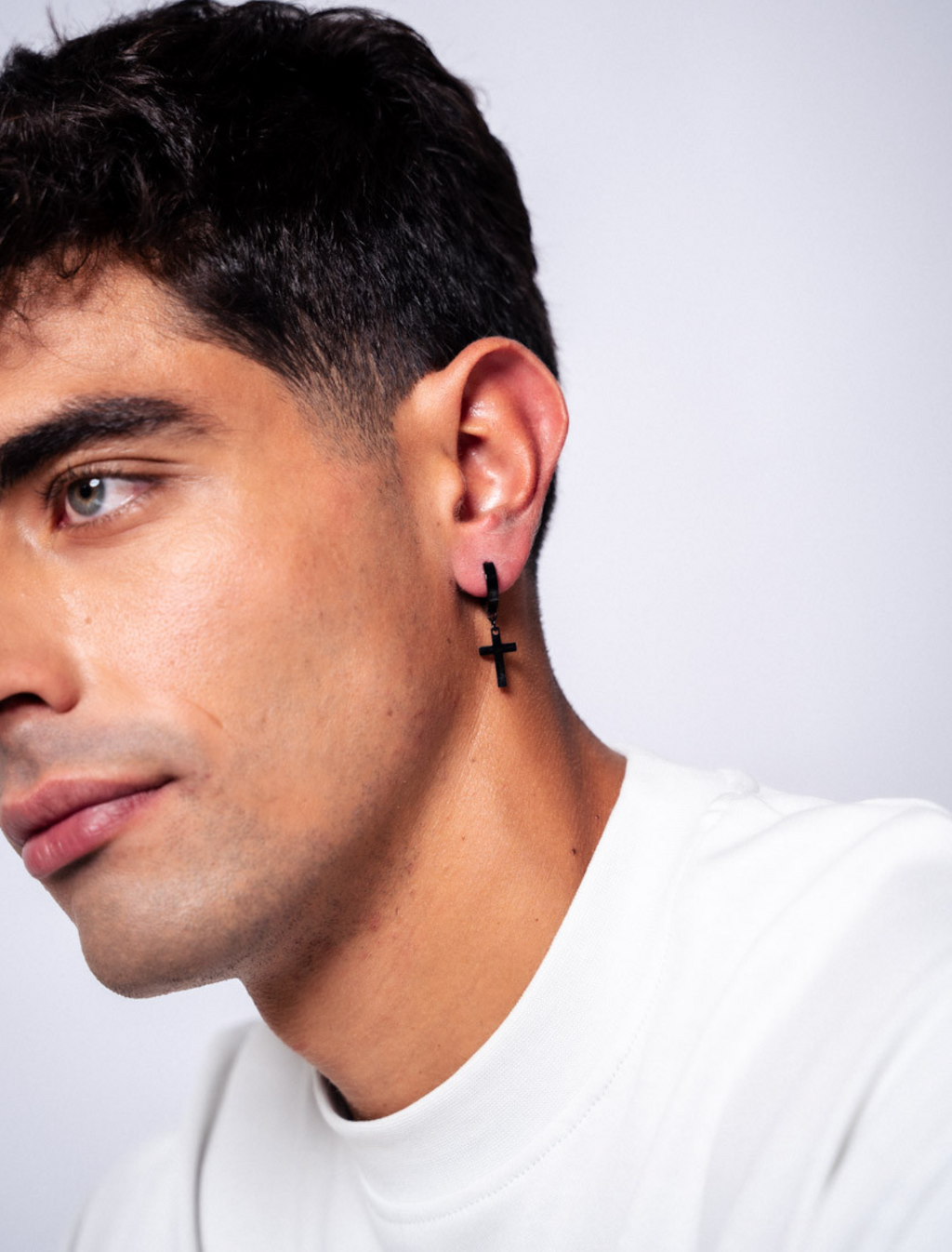 Pendientes de aro cruz negra de acero inoxidable   28-3028