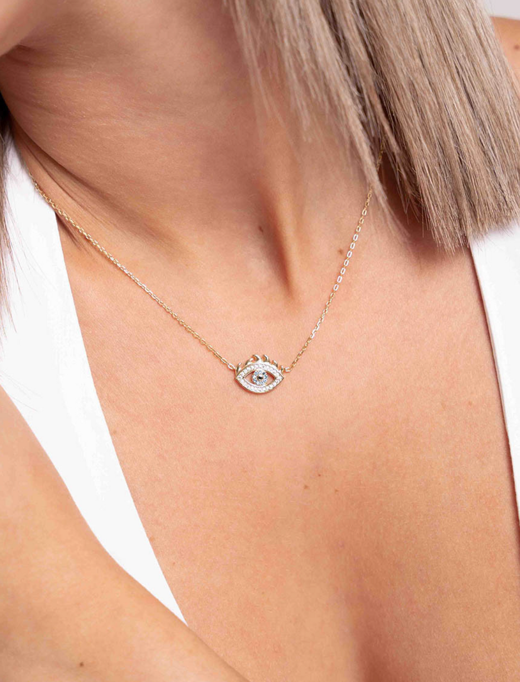 Collar ojo turco pestañas de plata de ley 925 bañada en oro 42-8036