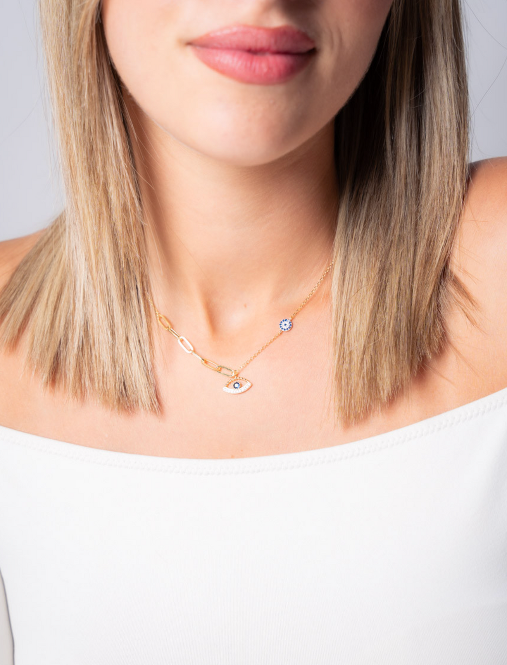 Collar ojo turco lava mix de plata de ley 925 bañada en oro 15-8556