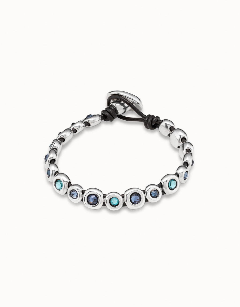 Pulsera PUL2038AZUMTL0M de cuero marrón bañada en plata de ley y cristales azules TALLA M