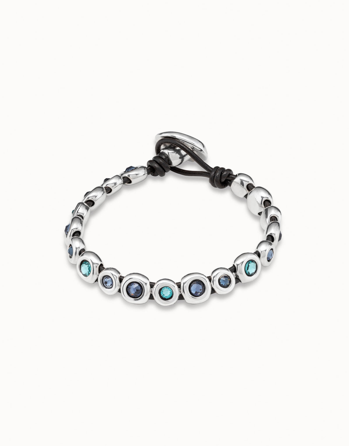 Pulsera PUL2038AZUMTL0M de cuero marrón bañada en plata de ley y cristales azules TALLA M