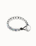 Pulsera PUL2038AZUMTL0M de cuero marrón bañada en plata de ley y cristales azules TALLA M