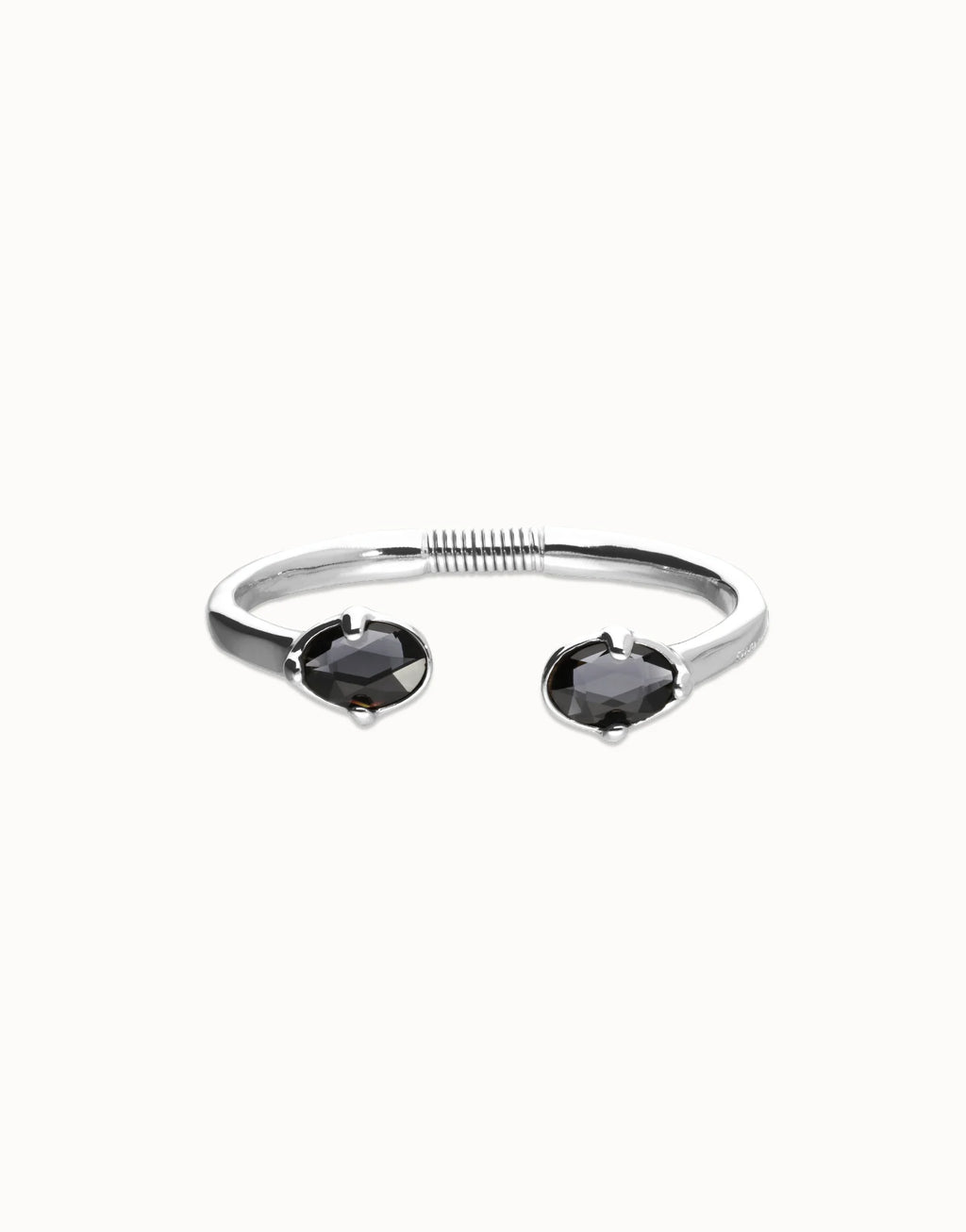 Pulsera PUL2592NGRMTL rígida bañada en plata con dos cristales facetados ovalados negros