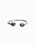 Pulsera PUL2592NGRMTL rígida bañada en plata con dos cristales facetados ovalados negros