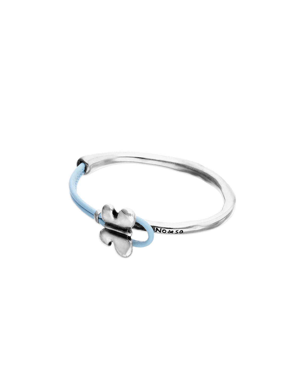 Pulsera PUL2614AZUMTL0M combinada en cuero azul y plata de ley con adorno de mariposa TALLA M