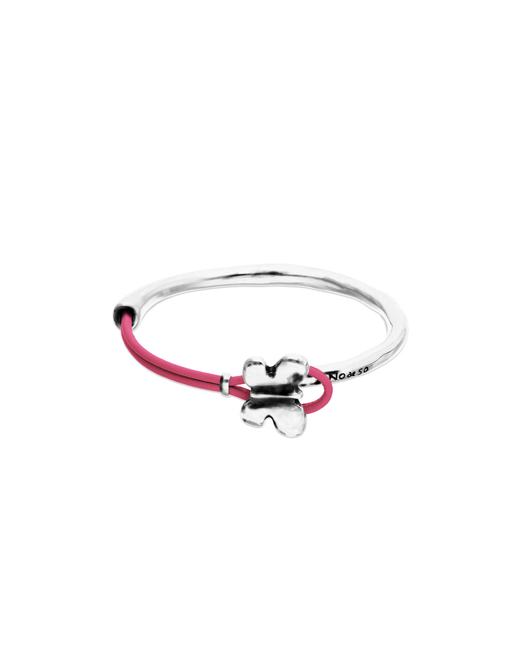 Pulsera PUL2614RSAMTL0M combinada en cuero rosa y plata de ley con adorno de mariposa TALLA M