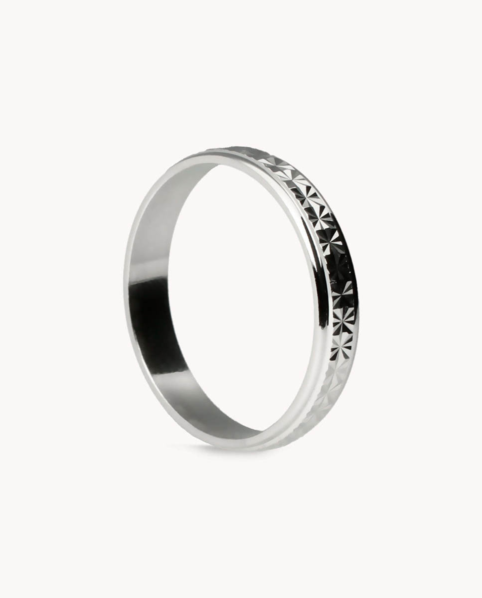 Anillo alianza lapidada 4 mm de plata de ley 925 bañada en rodio - 13-4181