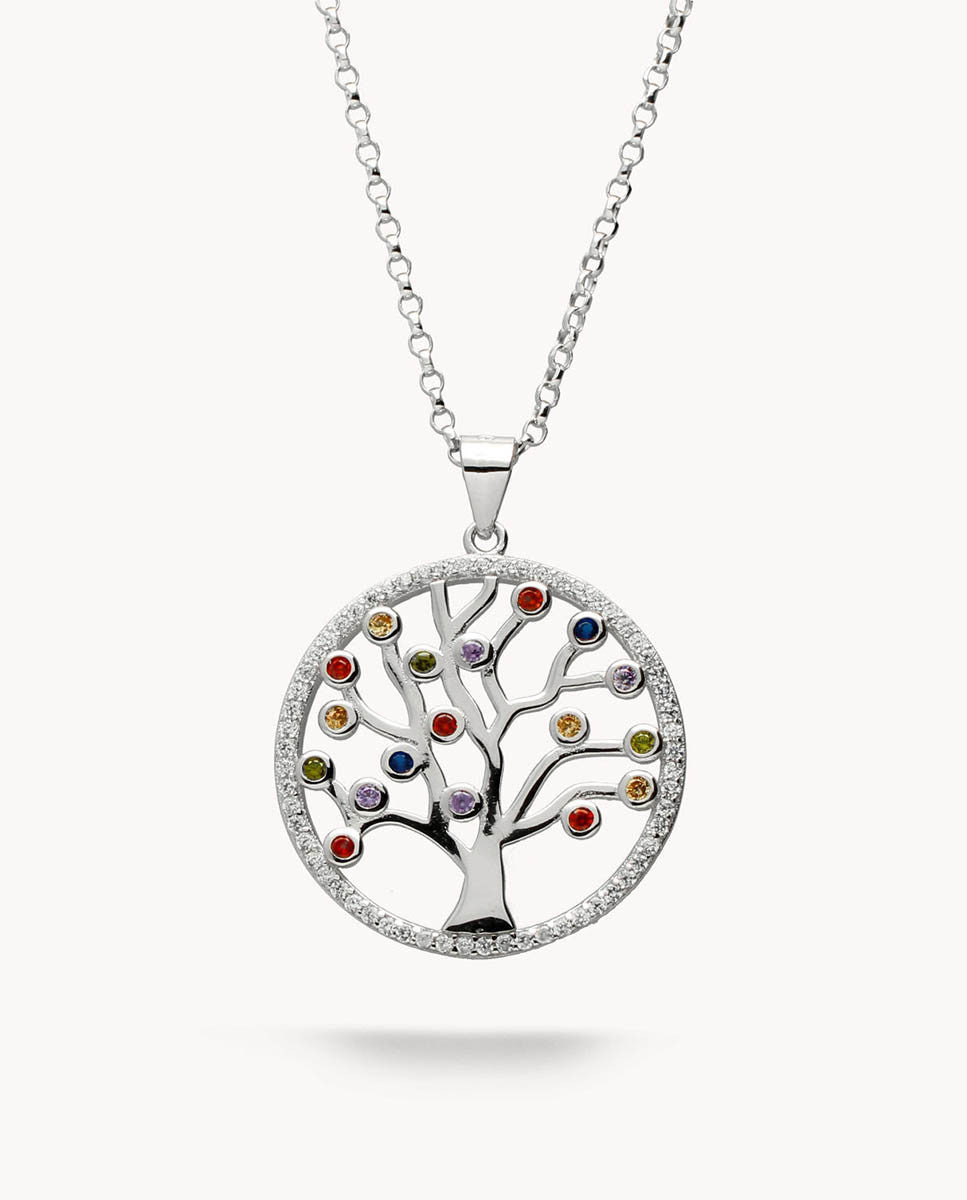 Colgante árbol de la vida colores otoño de plata de ley 925 bañada en rodio 15-6097
