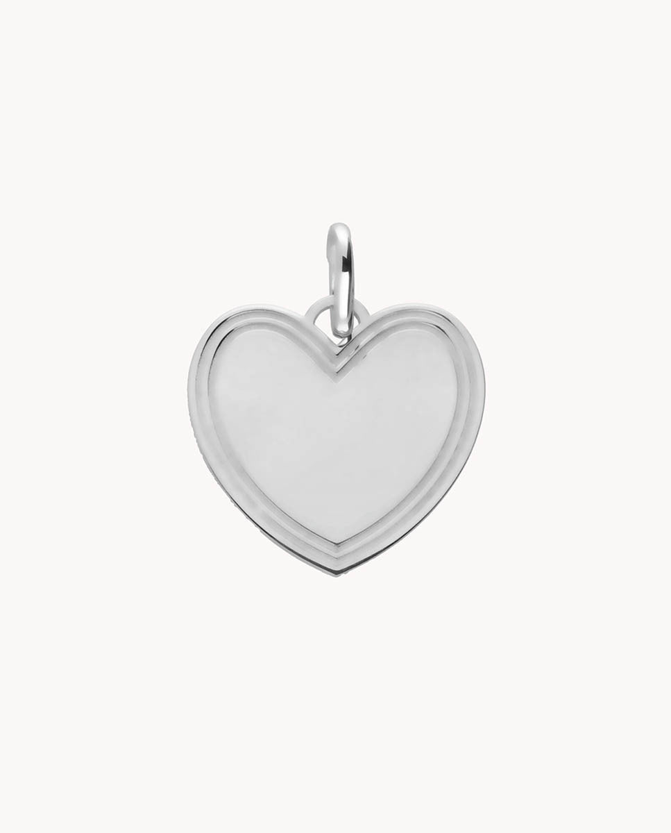 Colgante corazón grabar con bordes de 19 mm de plata de ley 925 bañada en rodio. 02-6005