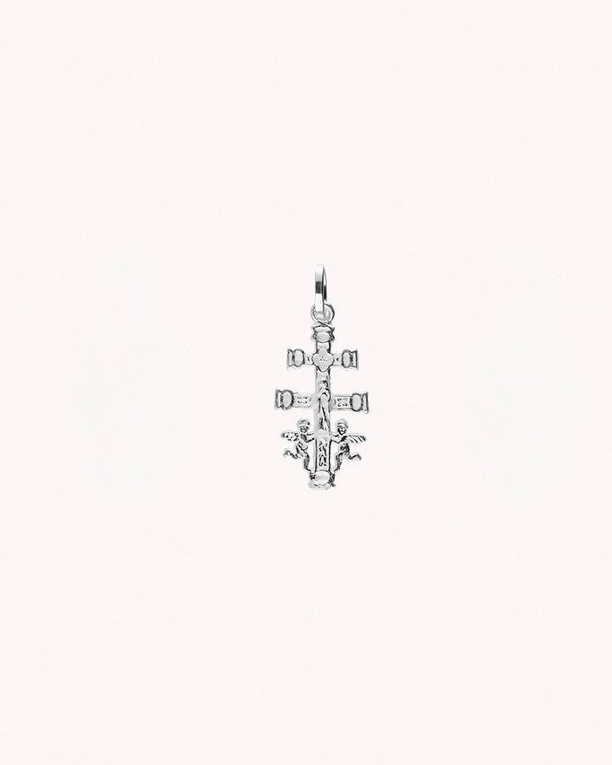 Colgante cruz de caravaca mini de plata de ley 925.  06-6006