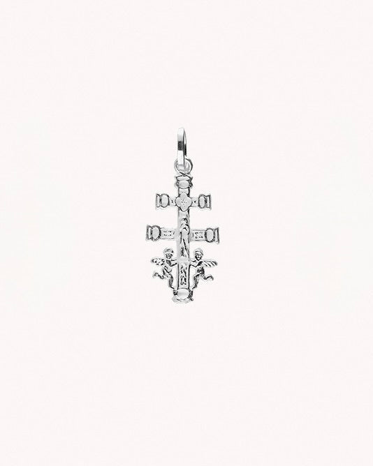 Colgante cruz de caravaca pequeña de plata de ley 925.   06-6000
