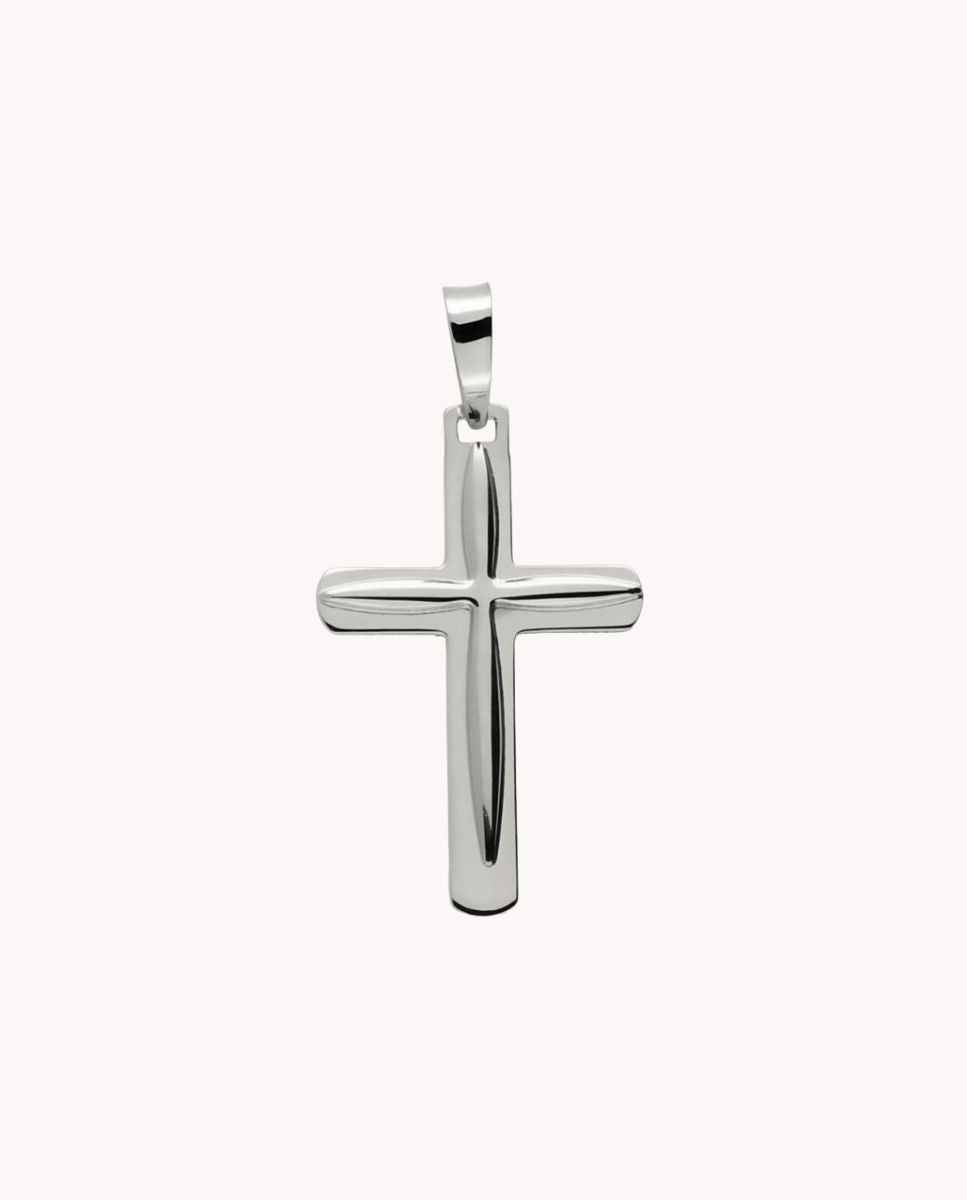 Colgante cruz doble de 18mm x 26mm de plata de ley 925 bañada en rodio 52-6146