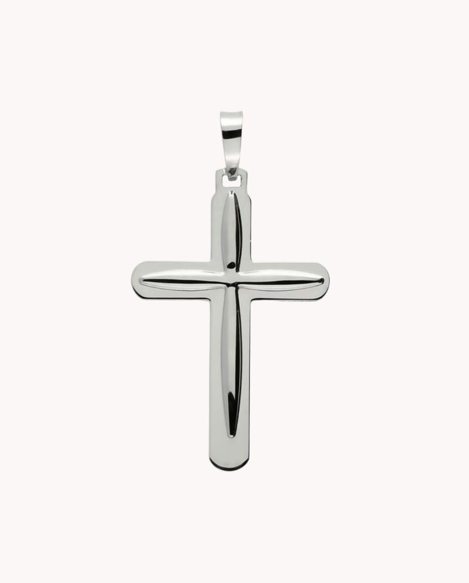 Colgante cruz doble de 22mm x 32mm de plata de ley 925 bañada en rodio