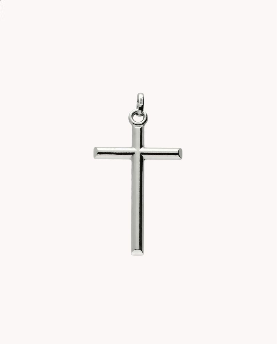 Colgante cruz lisa curva de 25mm x 40mm de plata de ley 925 bañada en rodio 52-6152