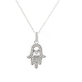 Colgante de plata de ley 925 bañada en rodio con corazón y mano de fátima con circonitas 27-6087