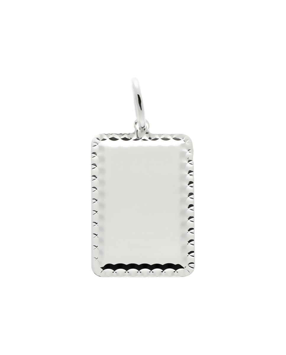 Colgante CHAPA 13X19 mm  con bordes , plata de ley 925 bañada en rodio  -02-6005