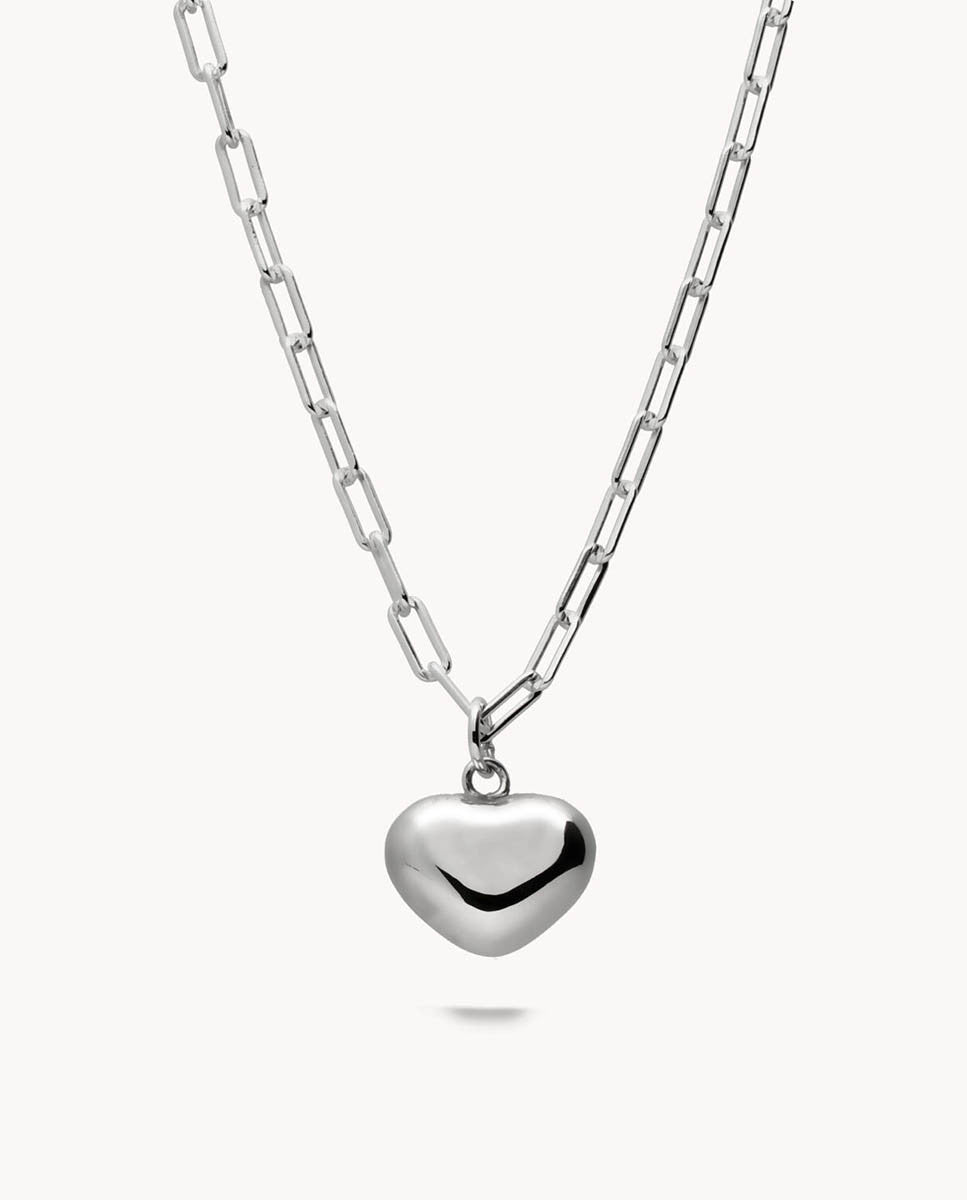 Collar corazón en eslabones de plata de ley 925 bañada en rodio 42-8118