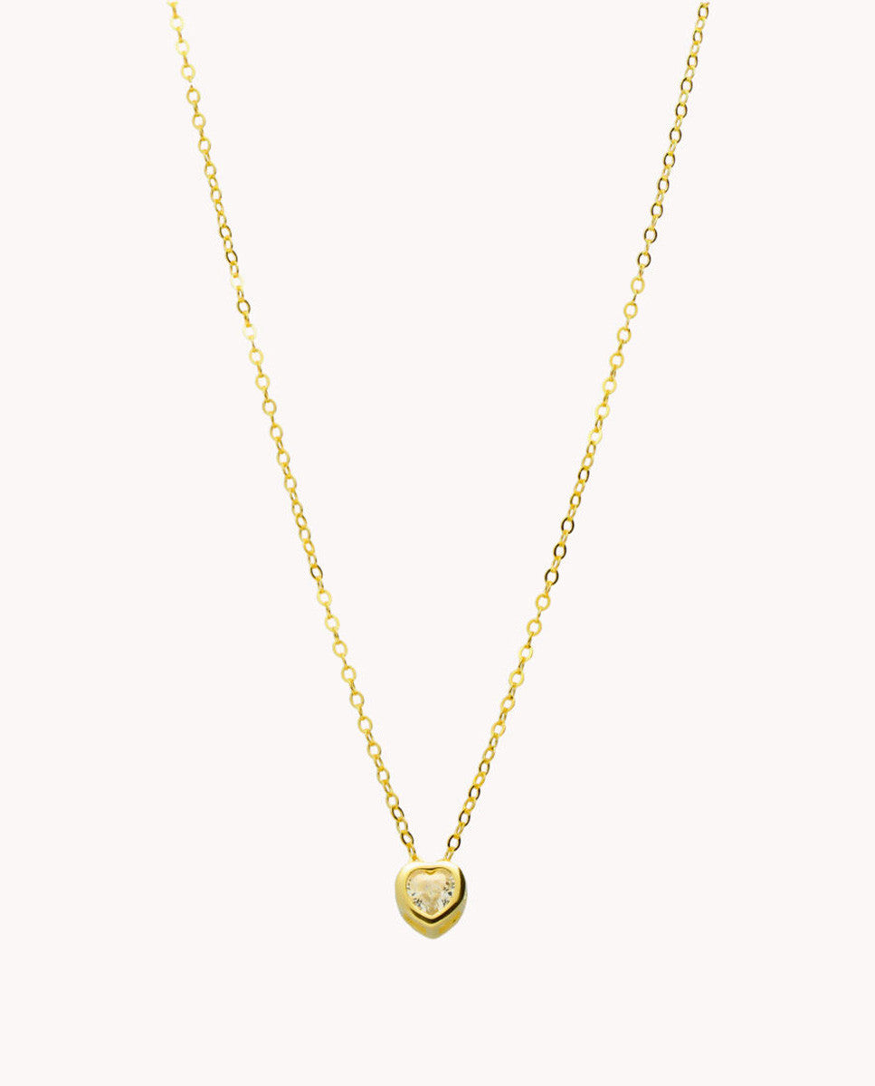 Collar corazon solitario mini de plata de ley 925 bañada en oro 15-6191