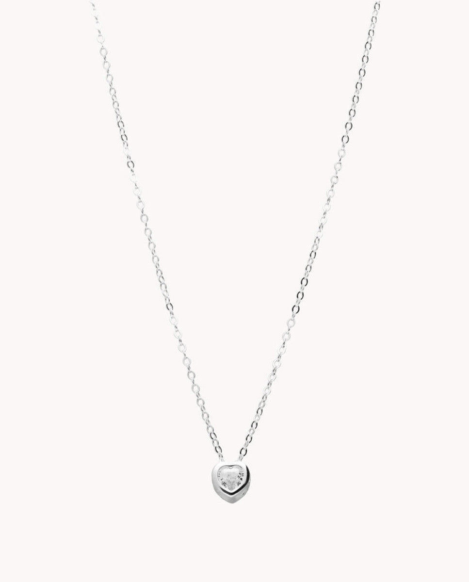 Collar corazon solitario mini de plata de ley 925 bañada en rodio 15-6190