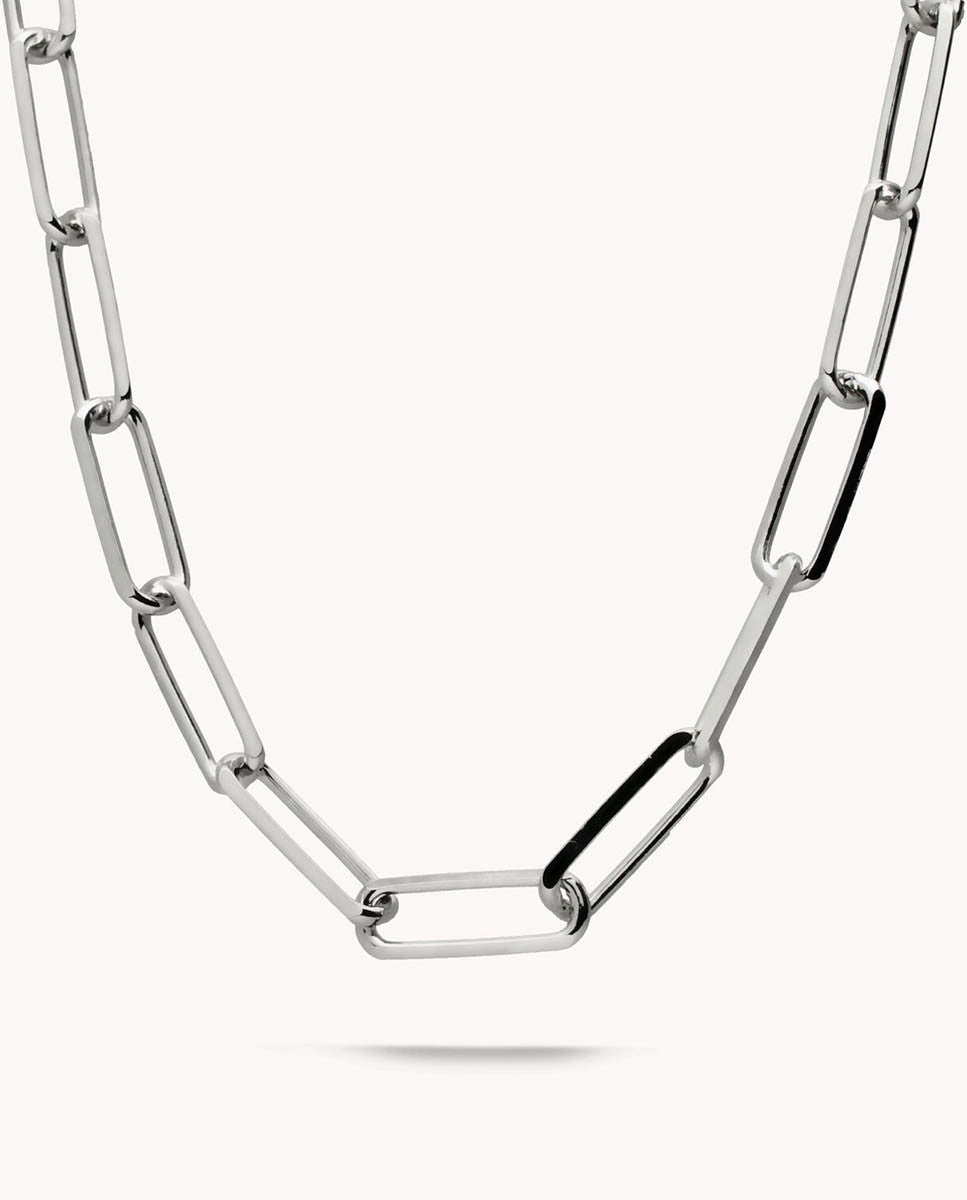 Collar eslabones lava l cadena de plata de ley 925 bañada en rodio 13-8634