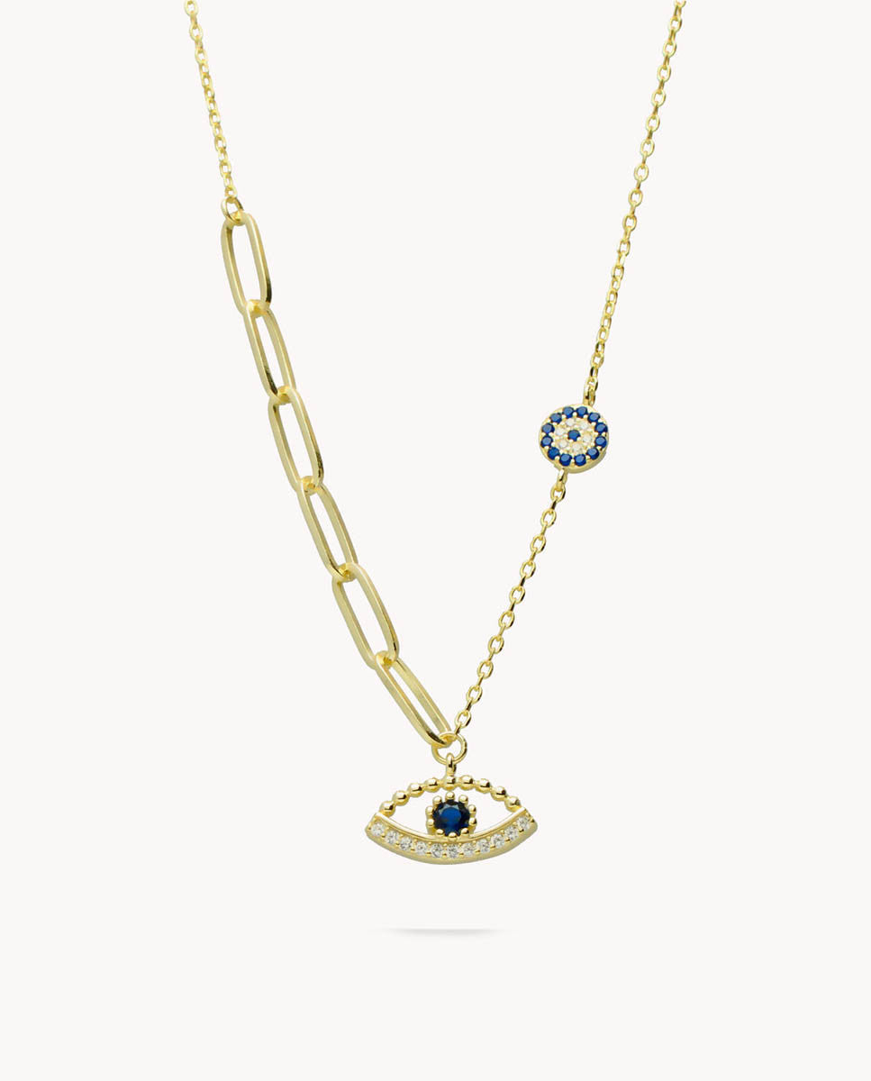 Collar ojo turco lava mix de plata de ley 925 bañada en oro 15-8556