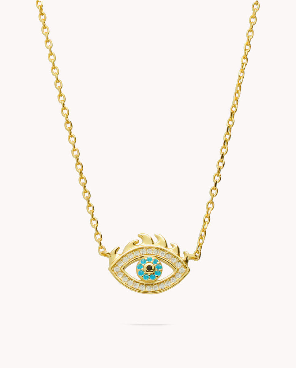 Collar ojo turco pestañas de plata de ley 925 bañada en oro 42-8036