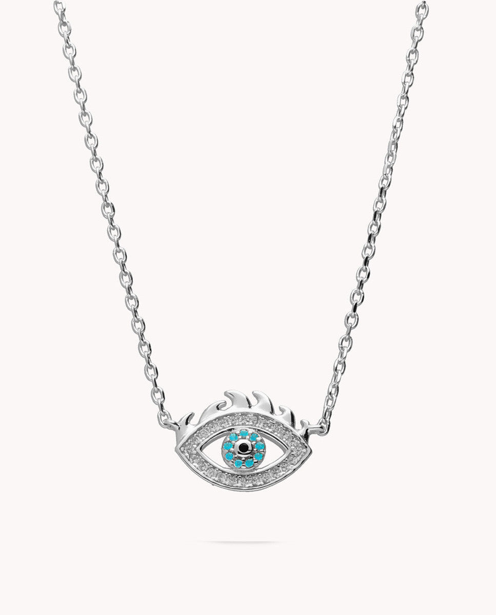 Collar ojo turco pestañas de plata de ley 925 bañada en rodio 42-8035
