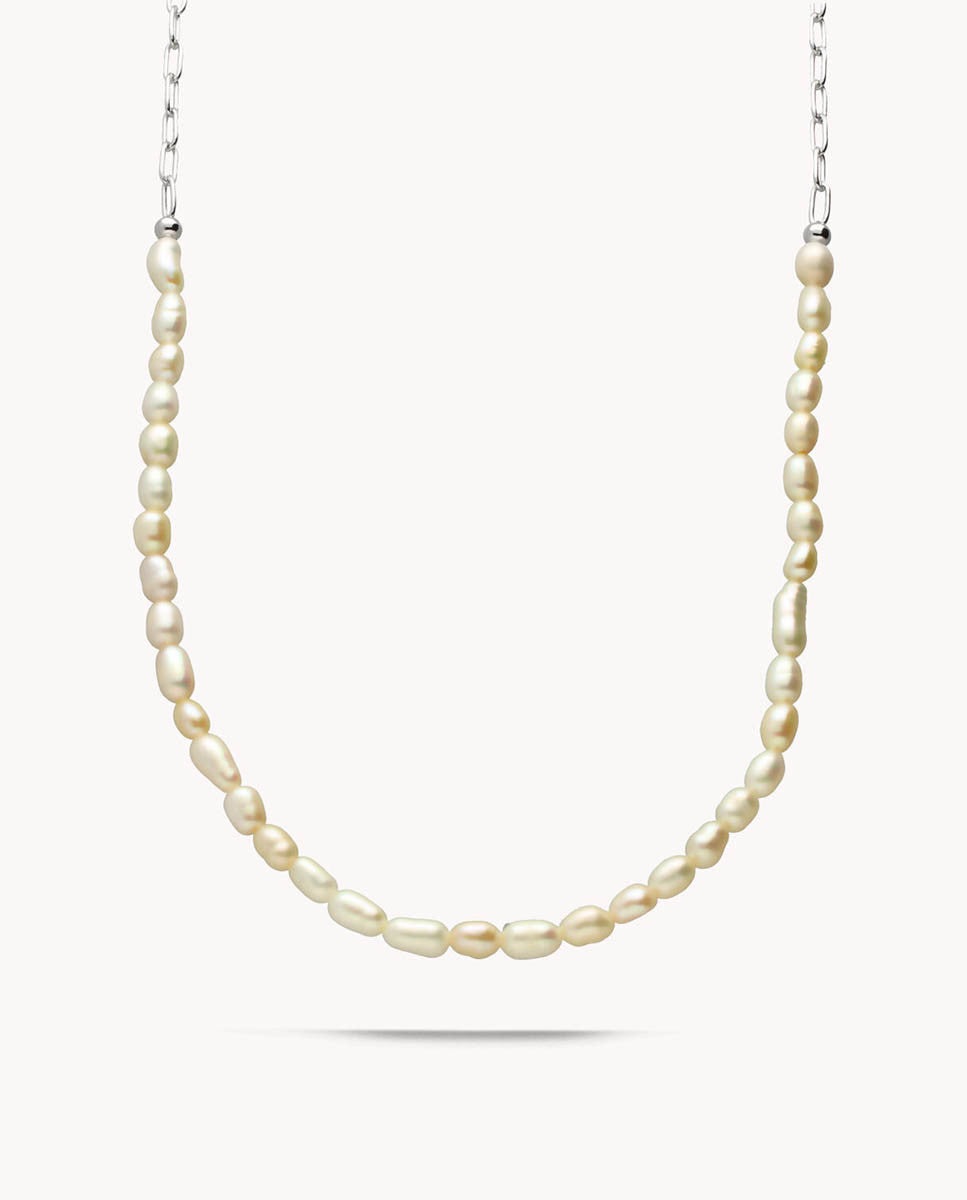 Collar perlas cultivadas mix cadena de plata de ley 925 bañada en rodio 42-8113