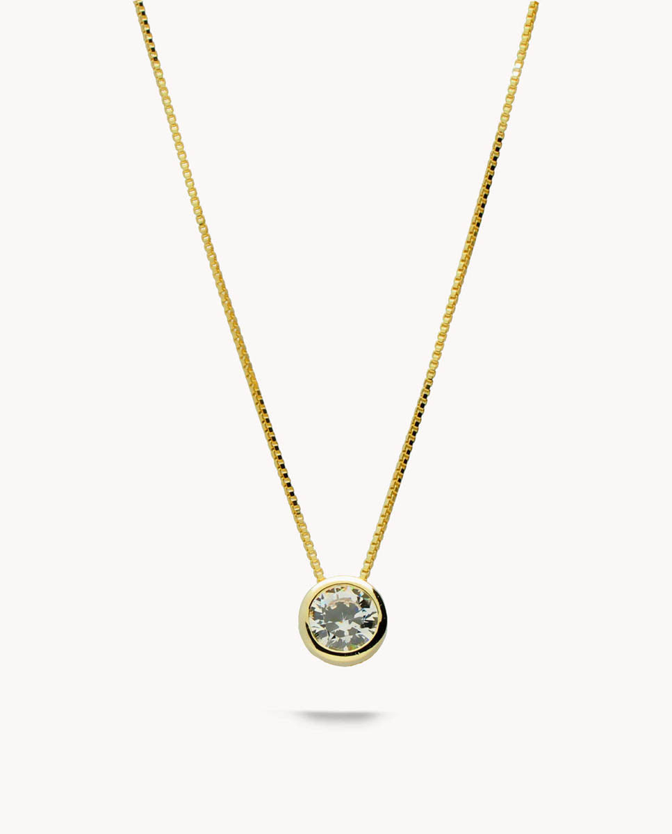 Collar solitario leah de plata de ley 925 bañada en oro 15-6127