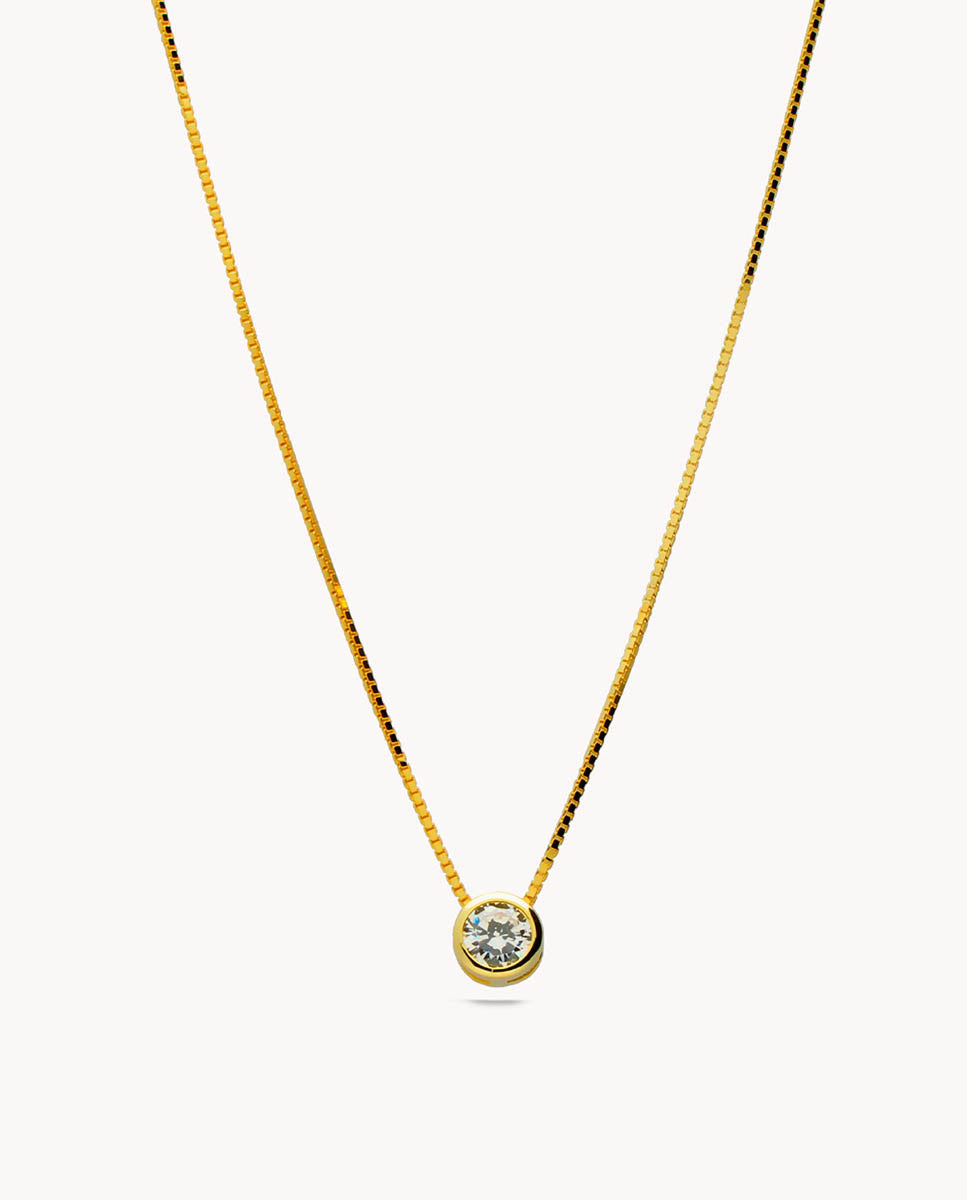Collar solitario leire de plata de ley 925 bañada en oro 15-6126