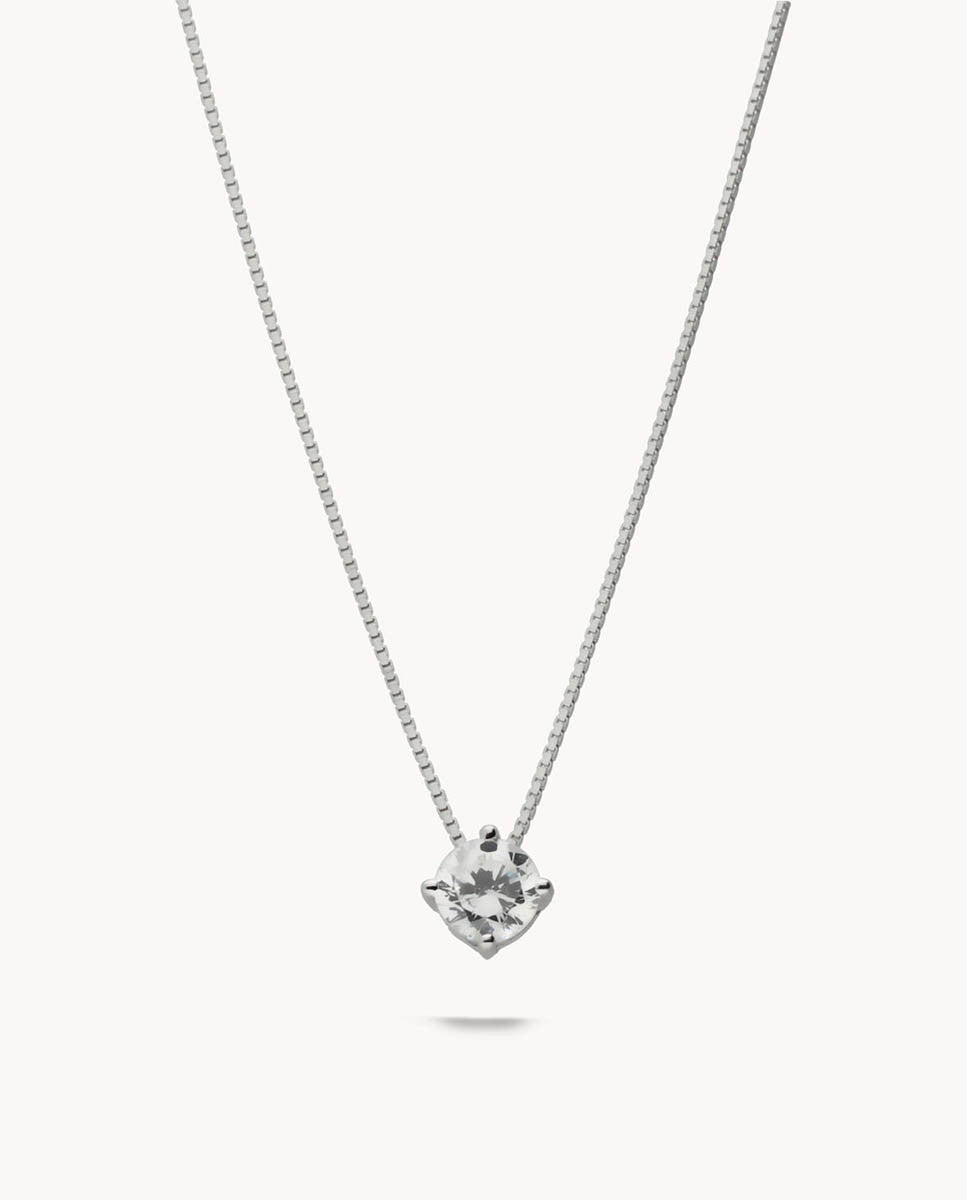 Collar solitario midi circonita garra de plata de ley 925 bañada en rodio