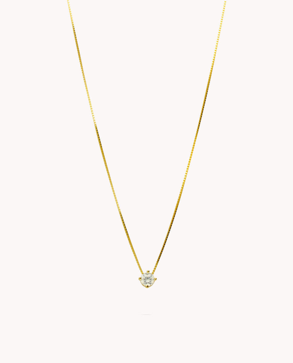Collar solitario mini circonita garra de plata de ley 925 bañada en oro  15-6185