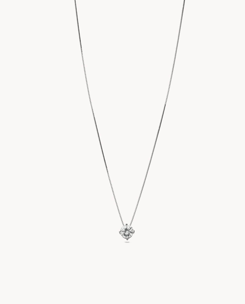 Collar solitario mini circonita garra de plata de ley 925 bañada en rodio 14-6377