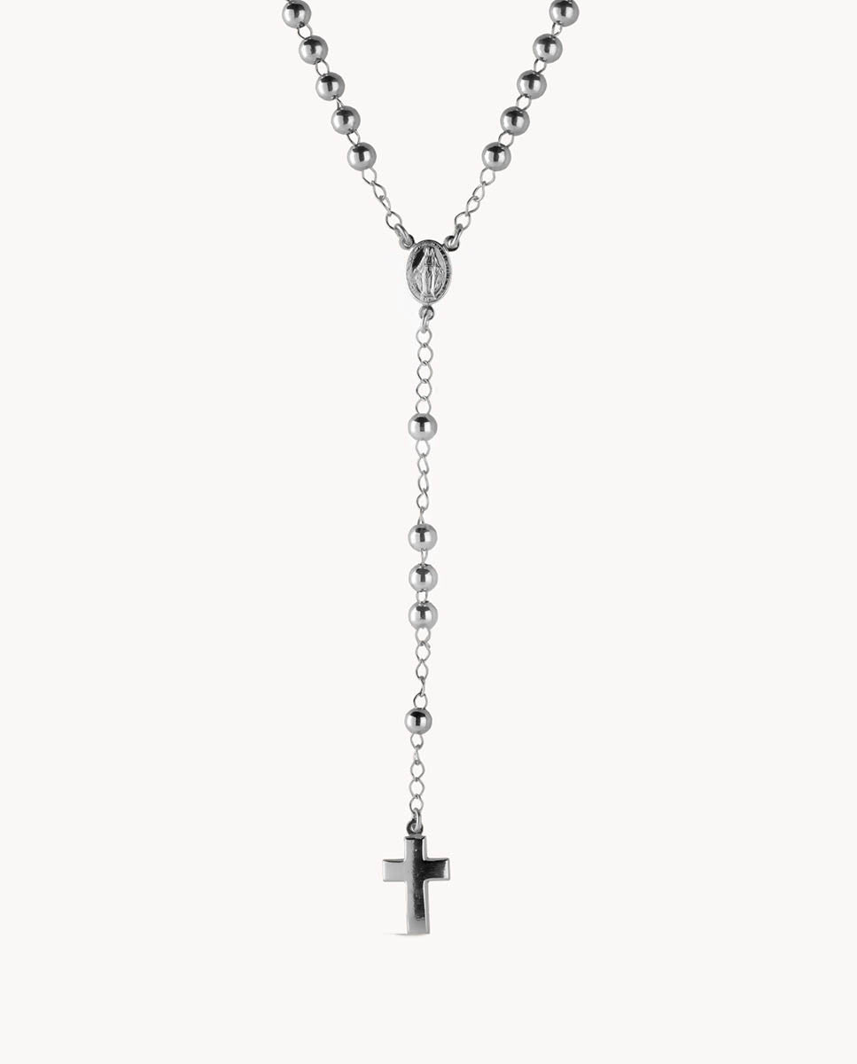 Collar rosario de 5 mm de plata de ley 925 bañada en rodio 02-8490