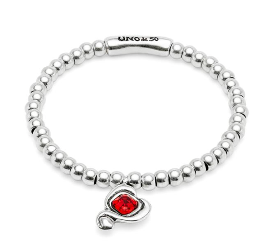 Pulsera de bolas bañadas en plata de ley con cristal roja PUL2514RJA