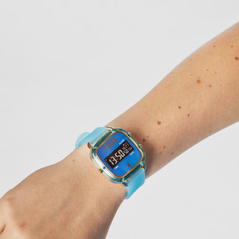 Reloj Tous digital de policarbonato con correa de silicona azul D-Logo Fresh