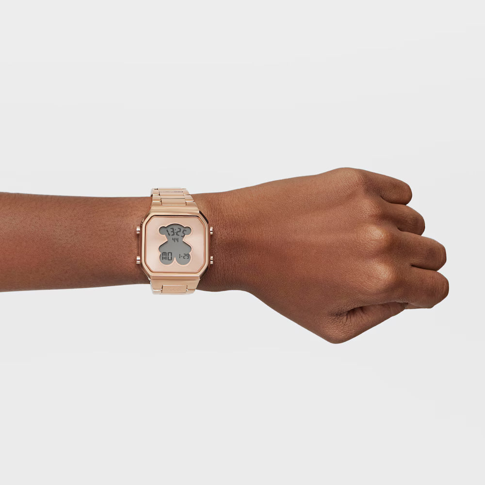 Reloj Tous digital con brazalete de acero IPG rosado D-BEAR