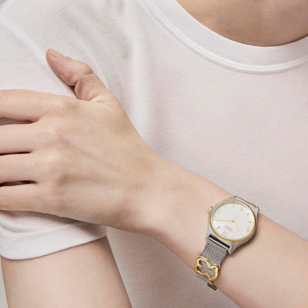 Reloj Tous analógico con brazalete de acero SS, acero IPG dorado y esfera de nácar Epic Icon Mesh