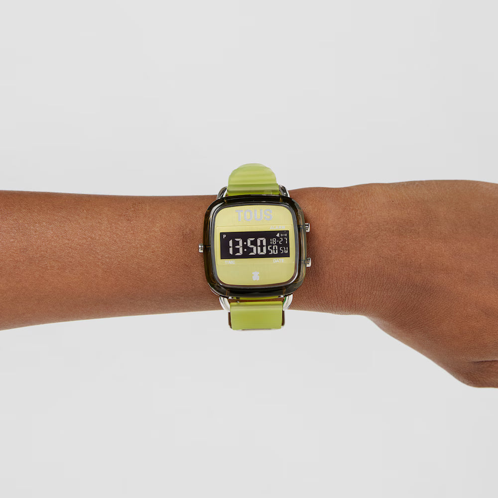 Reloj Tous digital de policarbonato con correa de silicona verde D-Logo Fresh