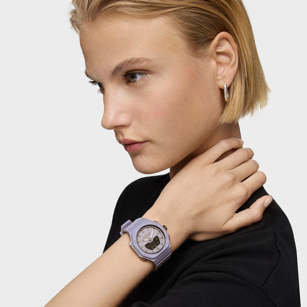 Reloj Tous analógico/digital de acero IP lila con brazalete de nylon lila Bet