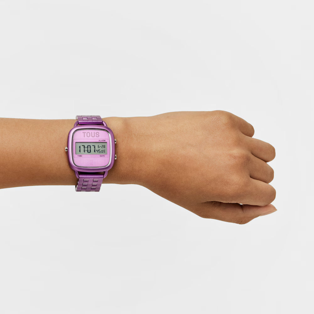 Reloj Tous digital con brazalete de aluminio en color lila D-Logo