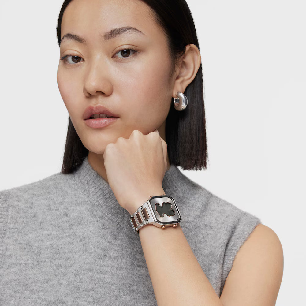 Reloj Tous digital con brazalete de acero SS y acero IPRG rosado D-BEAR