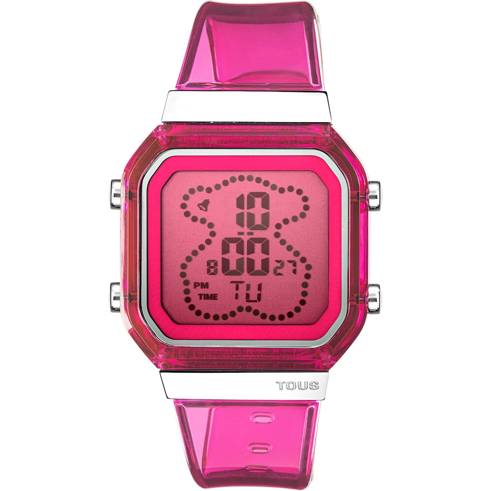 Reloj Tous digital de policarbonato fucsia y acero D-BEAR Fresh